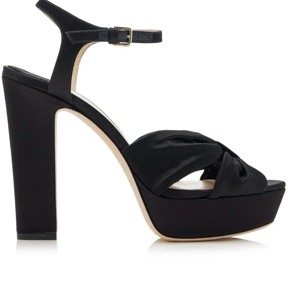 Jimmy Choo Heloise Black Satin Platform Sandals